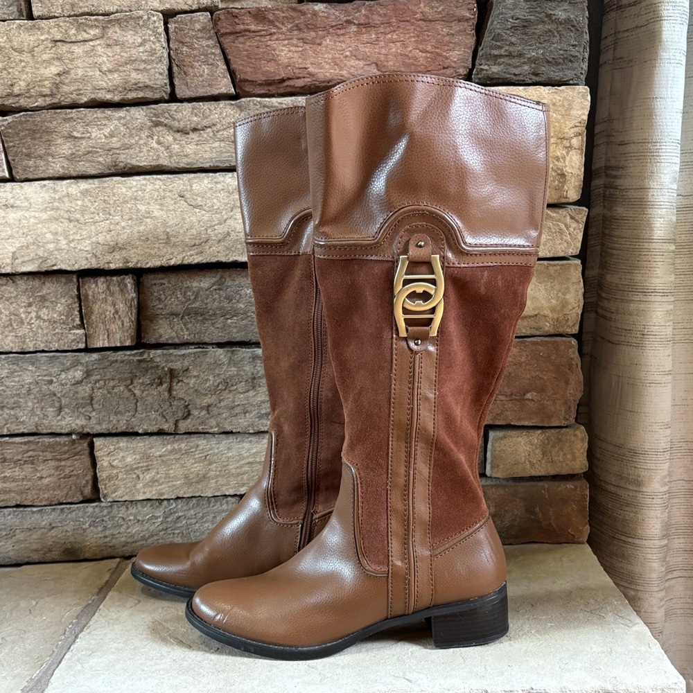 Etienne Aigner Brown Leather & Suede Knee-High Heeled Boots